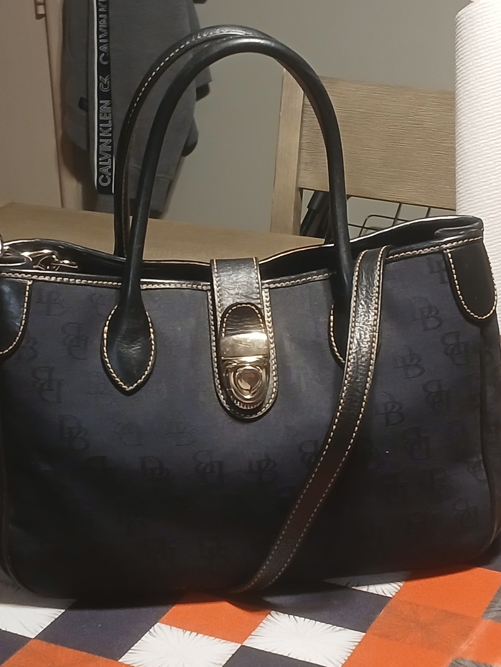 Dooney & Bourke Black Signature Double Handle Tote with Gold Hardware